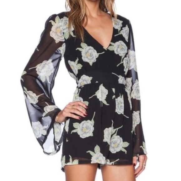 MINKPINK Pants - MINKPINK Floral Romper Bell Sleeves Sheer Small S